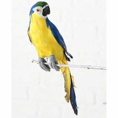 Dierenbeeld blauwe ara papegaai vogel 33 cm hangdecoratie