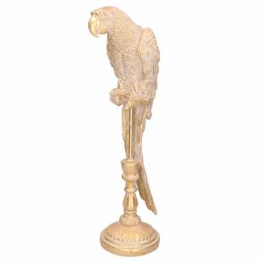 Dierenbeeld gouden papegaai vogel op stok 50 cm decoratie
