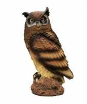 Dierenbeeld bruine oehoe uil 25 cm