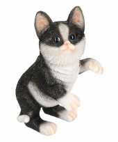 Dierenbeeld kat poes zwart wit 20 cm
