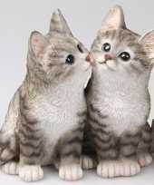 Dierenbeeld katjes poesjes tabby grijs 20 cm