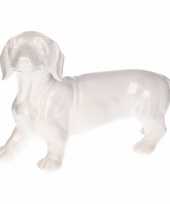 Dierenbeeld teckel hond wit 29 cm