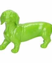 Dierenbeeld teckel statue hond groen 29 cm