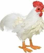 Dierenbeeld witte haan met veren 22 cm
