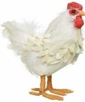 Dierenbeeld witte kip hen met veren 17 cm